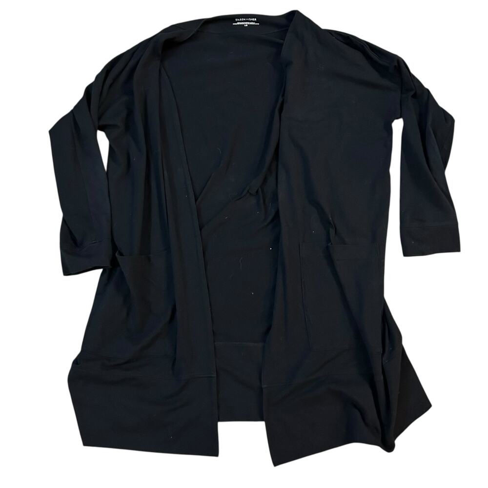 Eileen Fisher Open Front Longline Cardigan Women Large Black Business Casual